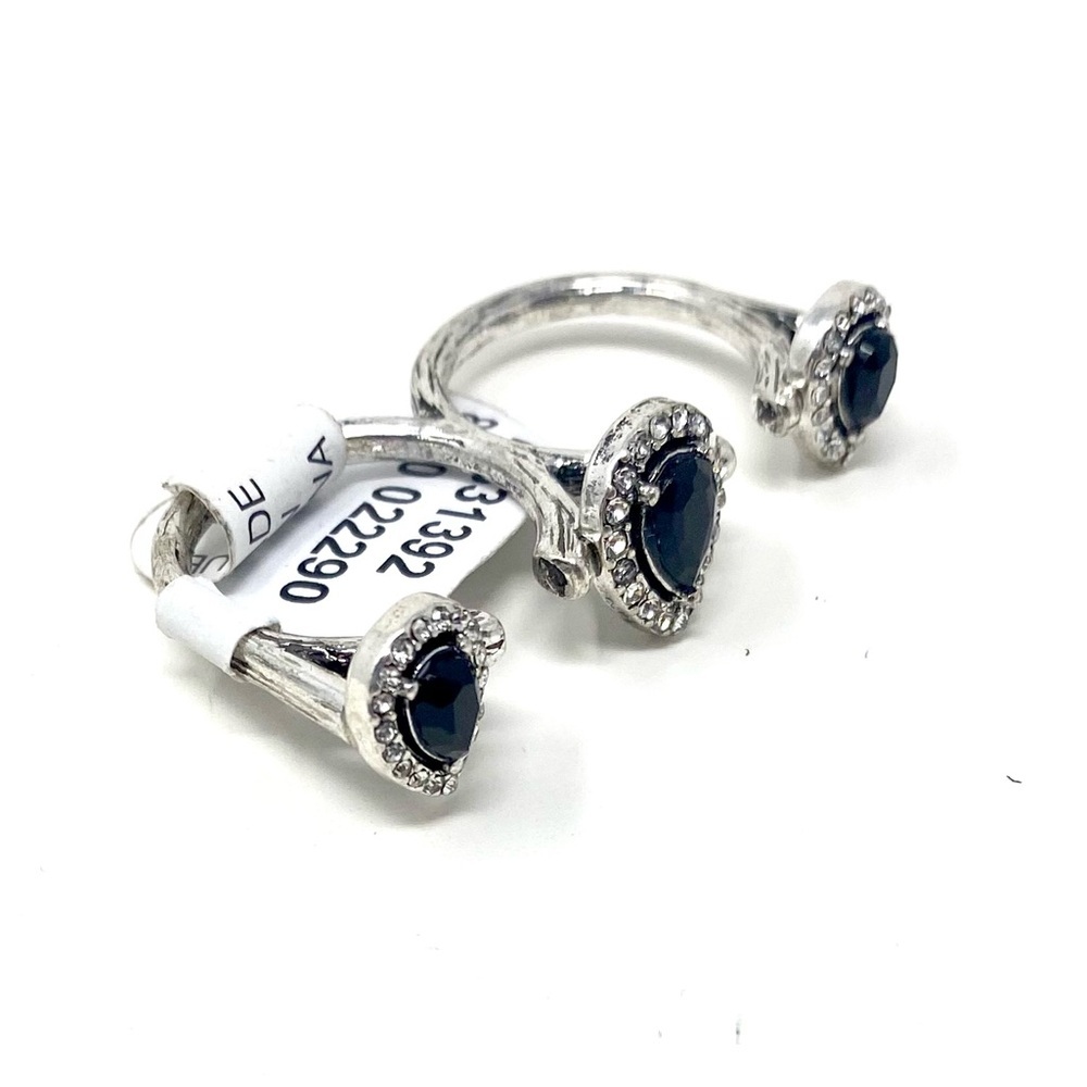 NWT Free People Triple Ring Black Stones Silver